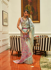 Premium Pastel Green shaded Floral Inspired Kashmiri Pallu Saree | Handloom Weaving saree